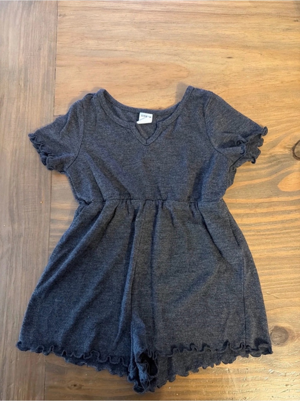 SHEIN Gray Ruffle-Sleeve Romper Dress